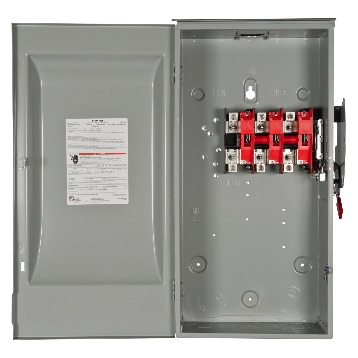 Siemens Type VBII 200 Amp Single Phase (120V/240V) Non-fusible Outdoor General-duty Safety Switch Disconnect GNF324R