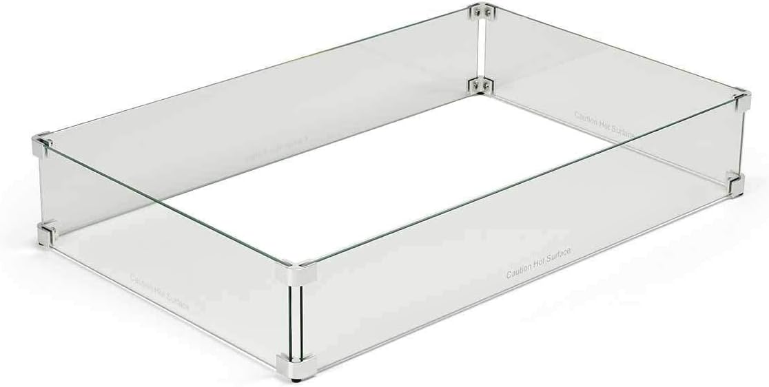 HPC Fire Rectangle Fire Pit Glass Wind Guard (WG43X21-RECT), 43x21-Inch