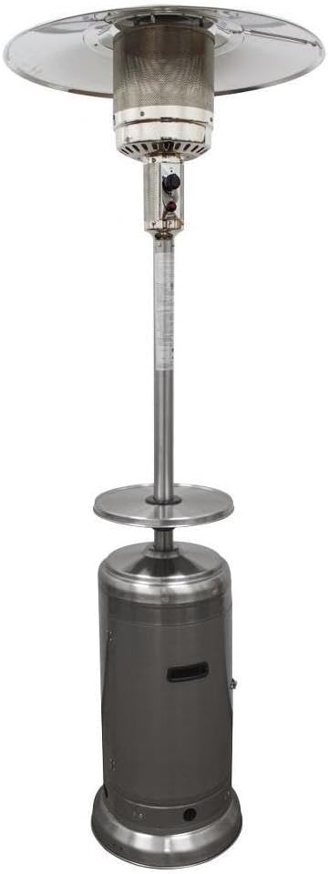 Hiland HLDS01-W-BS 48,000 BTU Propane Patio Heater w/Wheels and Table, Large, Stainless Steel
