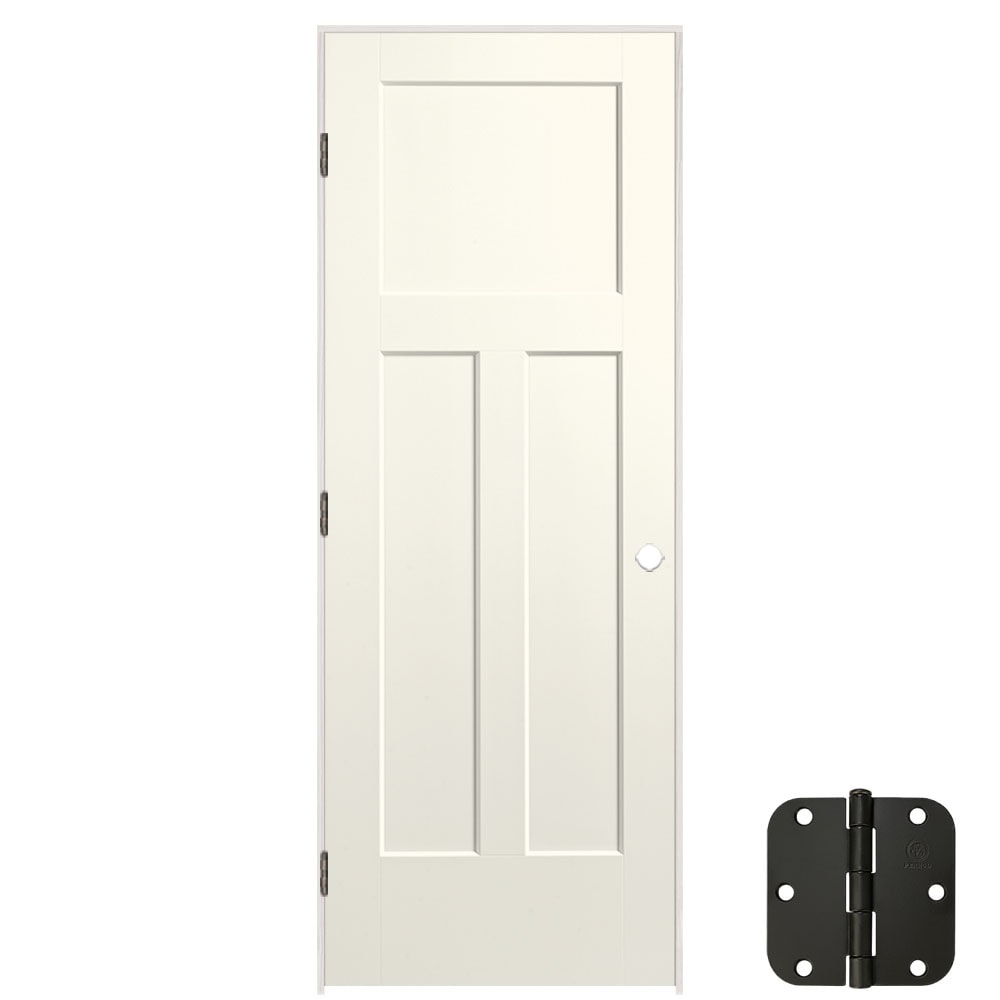 Masonite 36-in x 80-in Moonglow Solid core 3-panel craftsman Right hand Smooth Prefinished Molded composite Flat Jamb Single Prehung Interior Door