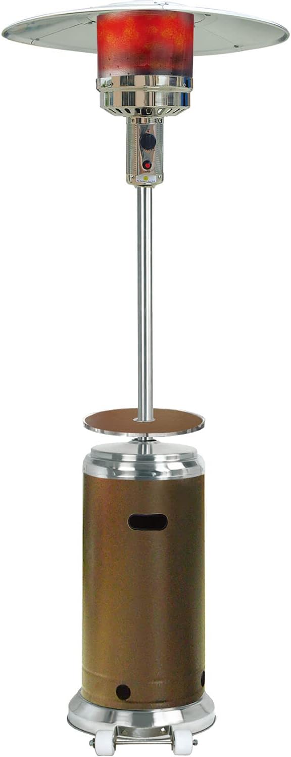 Hanover Outdoor 48,000 BTU 7.35-ft. Propane Umbrella Patio Heater with Wheels in Bronze\/Stainless Steel, Outdoor Heater up to 26.6-Sq. Ft. Heat Radius for Patio, Porch, Deck