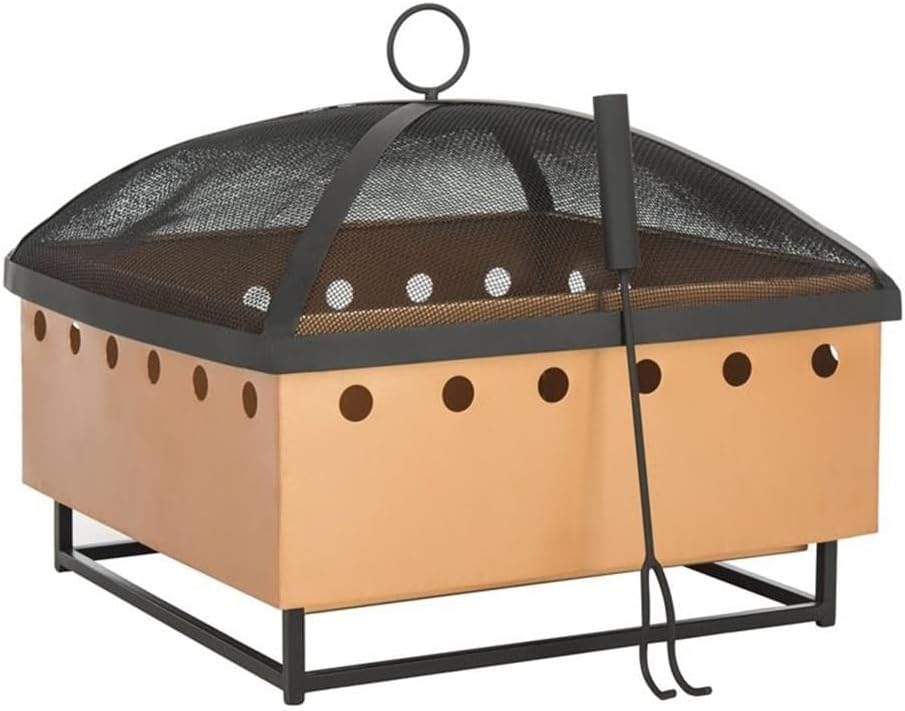 SAFAVIEH PIT2004A Outdoor Collection Wyatt Copper and Black Square Fire Pit