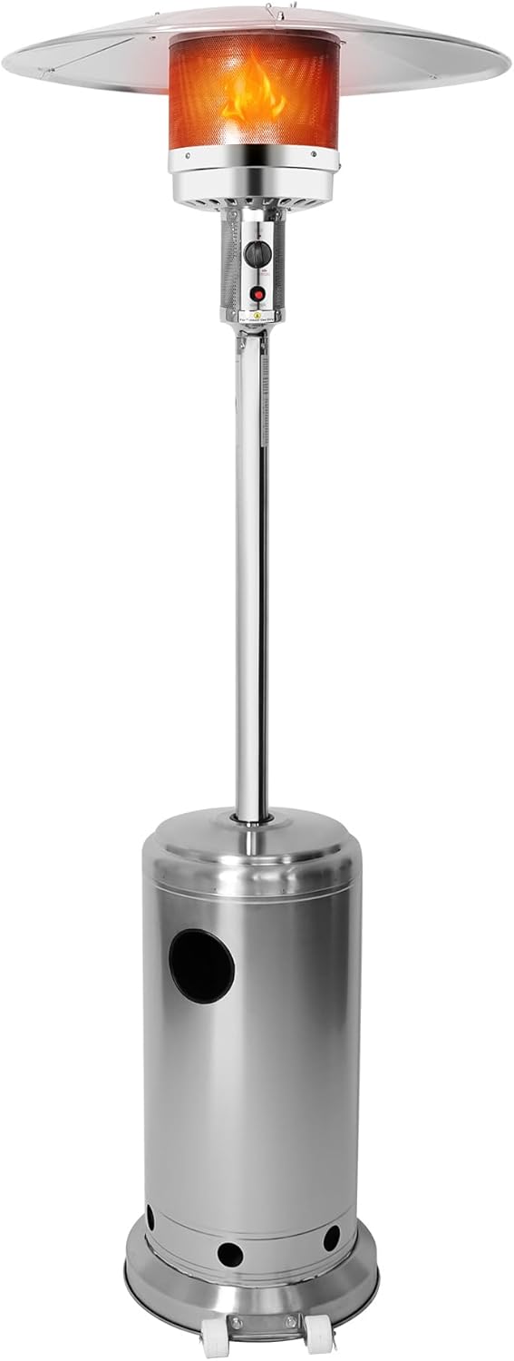 Vilobos Outdoor Patio Heater Standing Gas LP Propane Heater with Wheels 87 Inches Tall 36000 BTU for Commercial & Residential Courtyard (Silver)