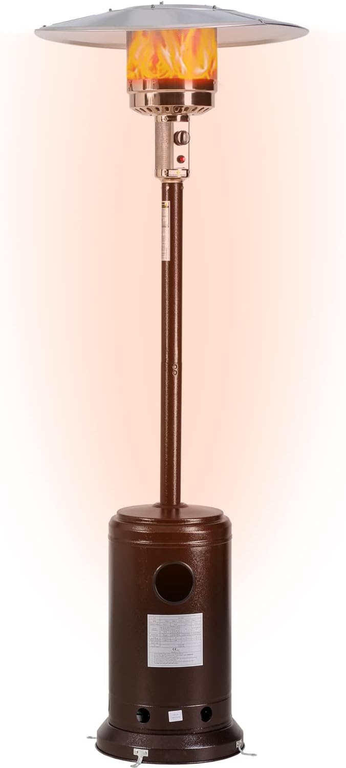HCY Portable Outdoor Propane Heater Standing Patio Heater with Wheels 46,000 BTU for Patio,Porch,Restaurant,Commercial & Residential Use(Brown), 87.8 inch(H) x 32.01 inch (L)