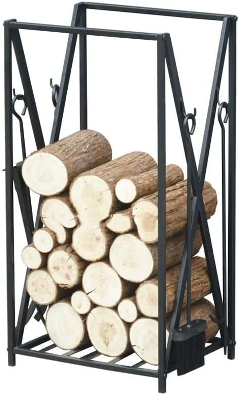Firewood Storage Rack Simple Home Floor Metal Black Firewood Shelf Firewood Tool Rack Wood Firewood Storage Organizer(