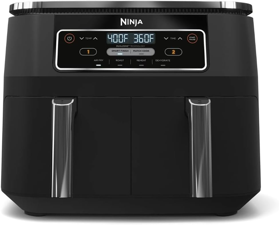 Ninja Foodi 4-in-1 8-Quart 2-Basket Air Fryer with DualZone Technology – Air Fry, Roast, Reheat, Dehydrate; Independent Cooking Zones; Dishwasher Safe