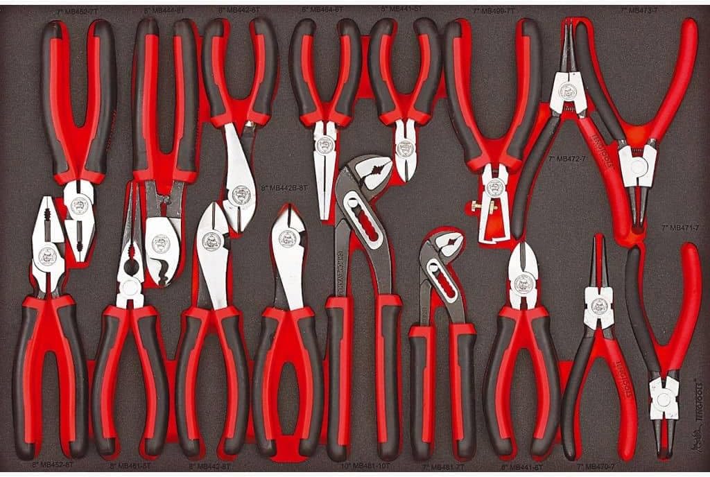 Teng Tools 17 Piece Full Drawer EVA Foam Plier Set (Cutters, Linesman, Snap Ring + More) - TTEMB17, Silver