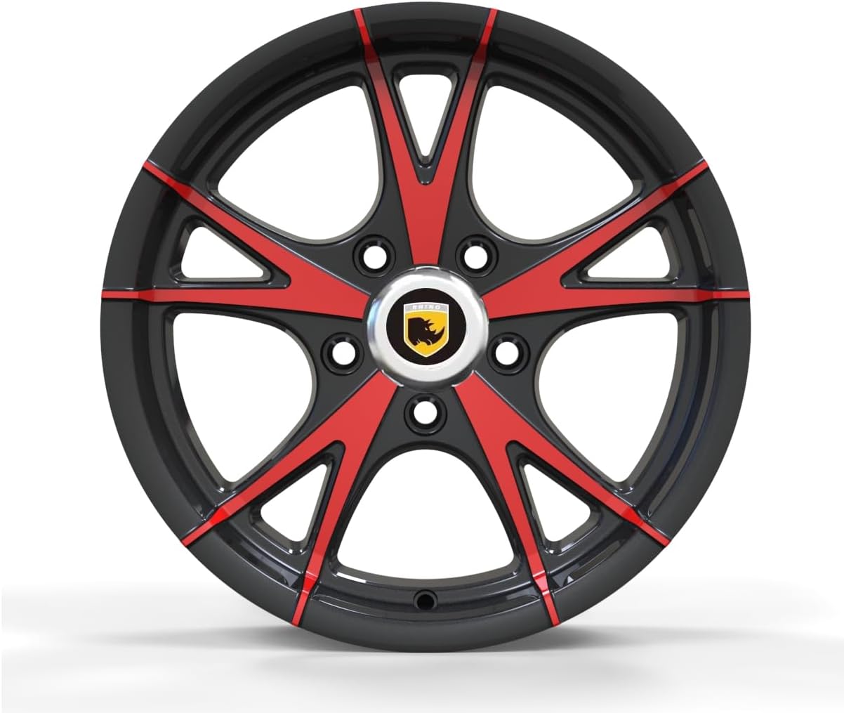 RHINO 15X5 5X4.5 Black+Red Face Aluminum Trailer Wheel