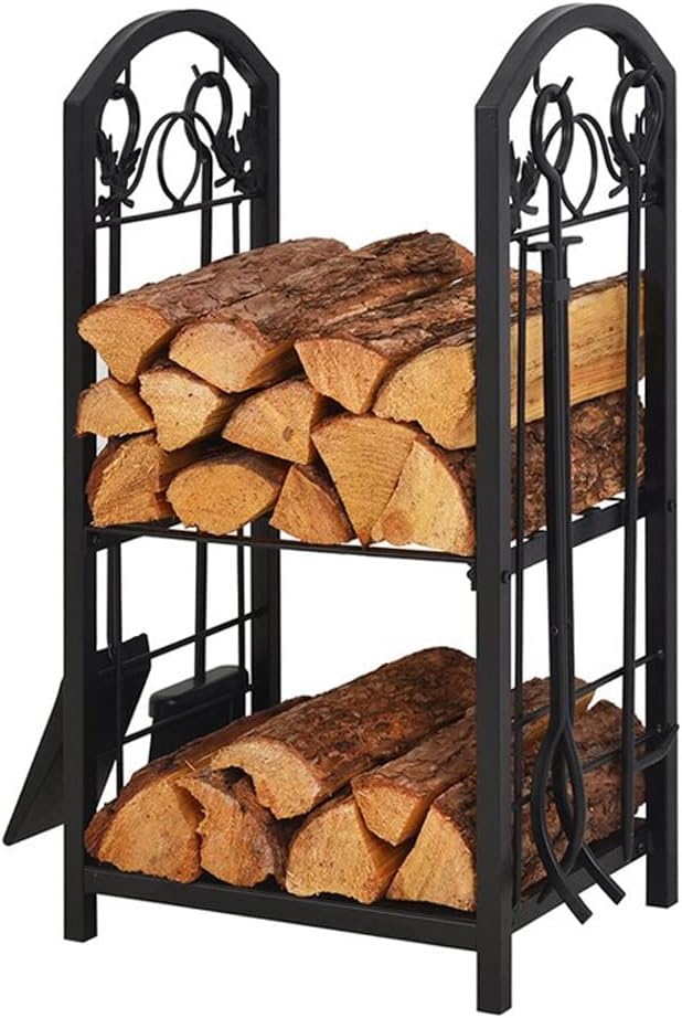 Firewood Storage Rack Iron Black Flooring Firewood Rack Tool Rack Fireplace Supporting Wood Firewood Multi-Layer Shelf Home(