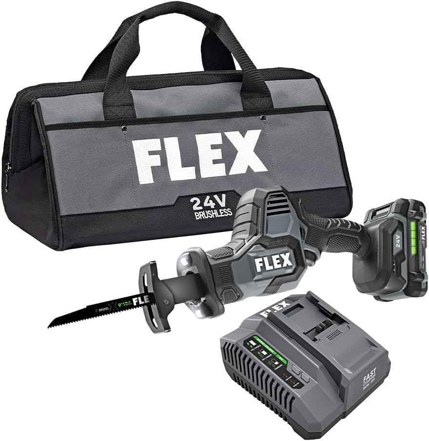FLEX 24V Brushless Cordless One-Handed Reciprocating Saw Kit with 2.5Ah Lithium Battery and 160W Fast Charger - FX2241-1A