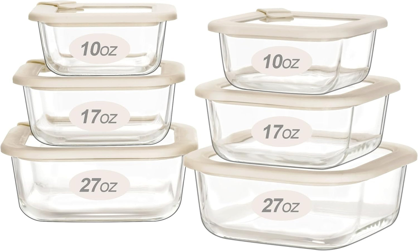 Urban Green Glass Food Storage Containers with Glass Lids, Microwave Safe Food Container Set, Airtight Meal Prep Containers, LeakProof, 100% Plastic Free, 6 Pack
