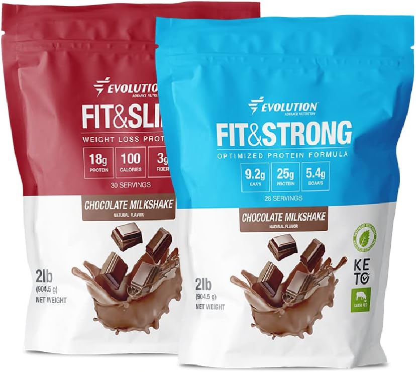 Evolution Advance Nutrition Grass Fed 100% Whey Protein Powder + Fit & Slim with Glucomannan, Inulin Fiber \u2013 High Fiber, High Protein, Pure, Keto Approved, Non GMO, Stevia Sweetened \u2013 2 Pack