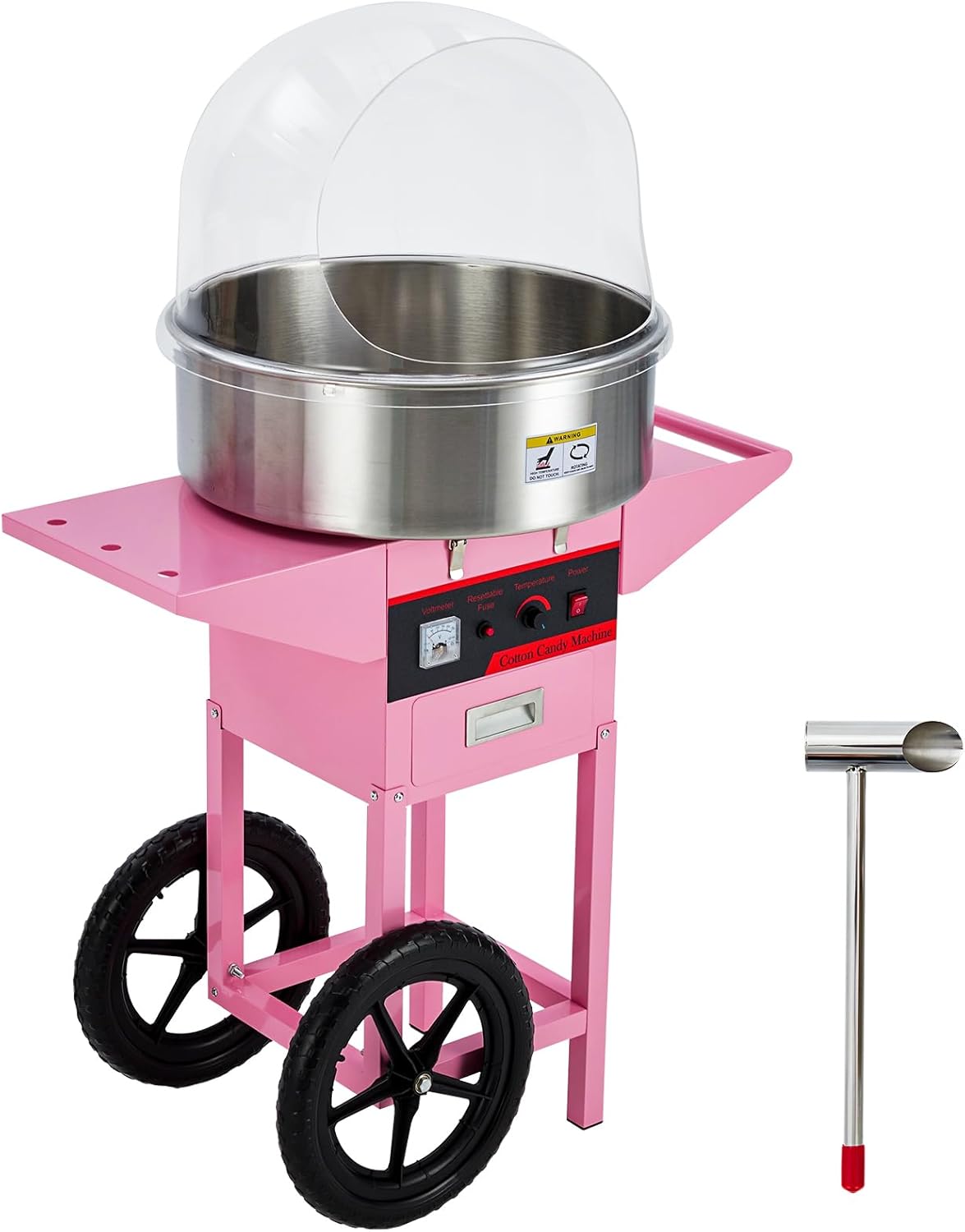 MilleLoom Electric Cotton Candy Machine with Cart - 1000W Commercial Candy Floss Maker, Stainless Steel Bowl, Sugar Scoop, Drawer, Perfect for Home & Parties(With Cover)