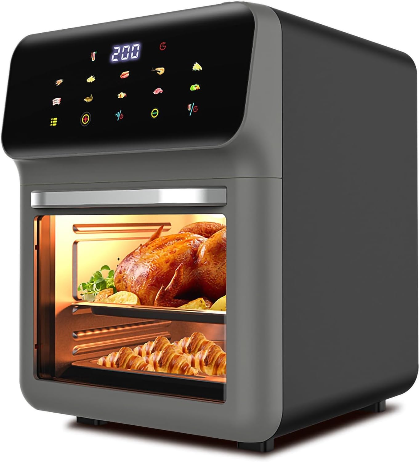 16L Air Fryer Convection Oven Combo, 60min free timer with Built-in baking light, Flip Up & Away 1500W Capability Toaster Oven for oast, Bake, and Broil, Smart