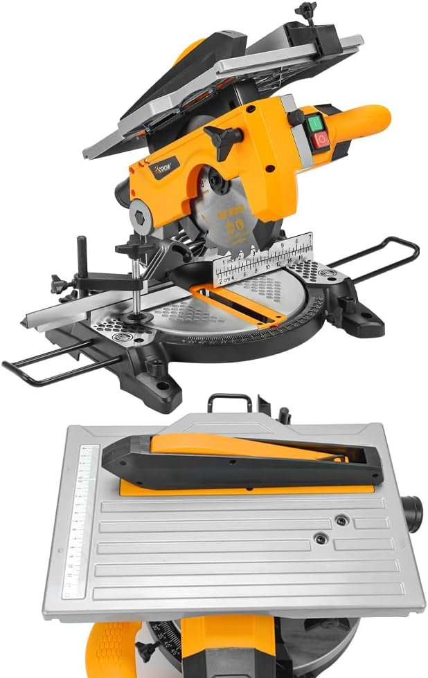 Hoteche 8-1/4-Inch 2-in-1 Compound Miter Saw & Table Saw – 10A Dual-Function Power Tool for Wood and Metal Precision Cutting