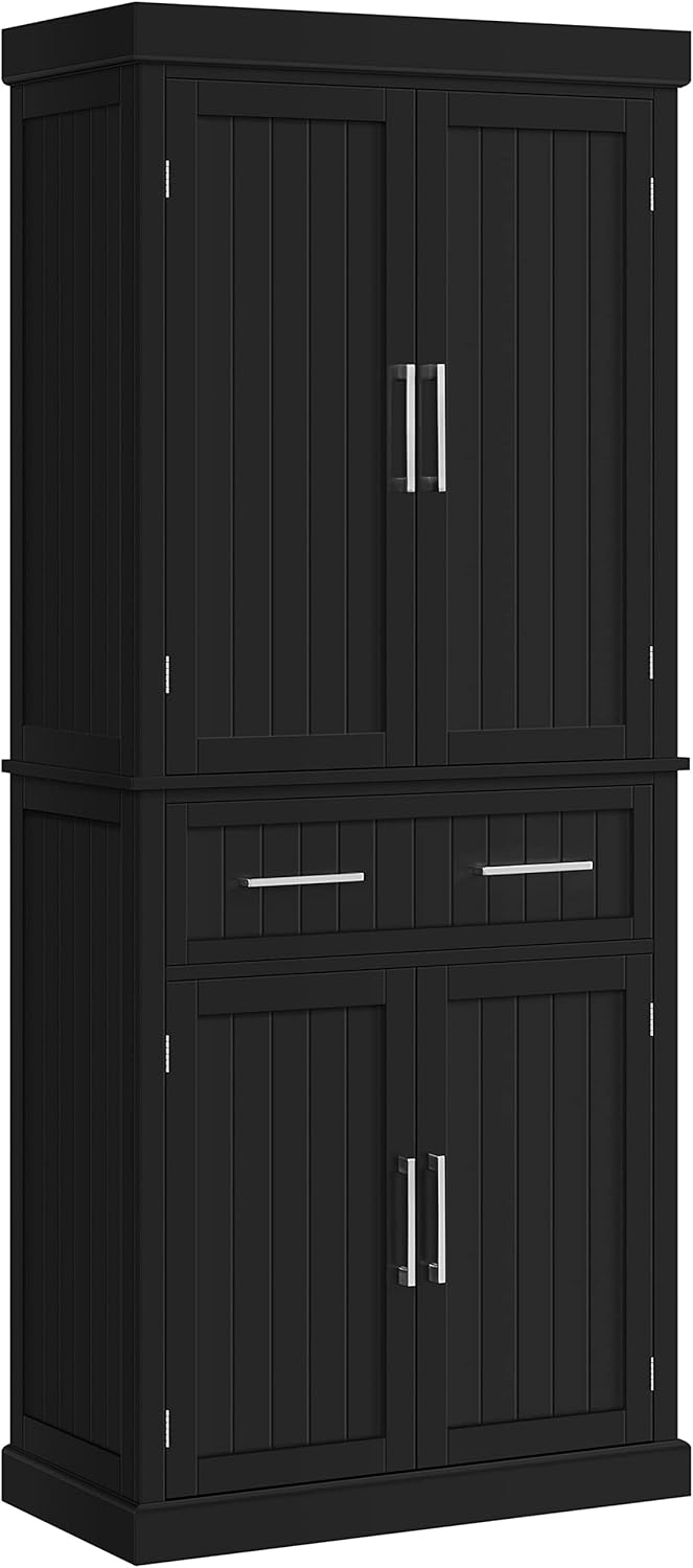 Topeakmart Kitchen Storage Cabinet, Tall Pantry Cabinet Cupboard with Drawer and Adjustable Shelves, Freestanding Storage Cabinet Organizer for Kitchen, Living Room, Dining Room, Bathroom, Black