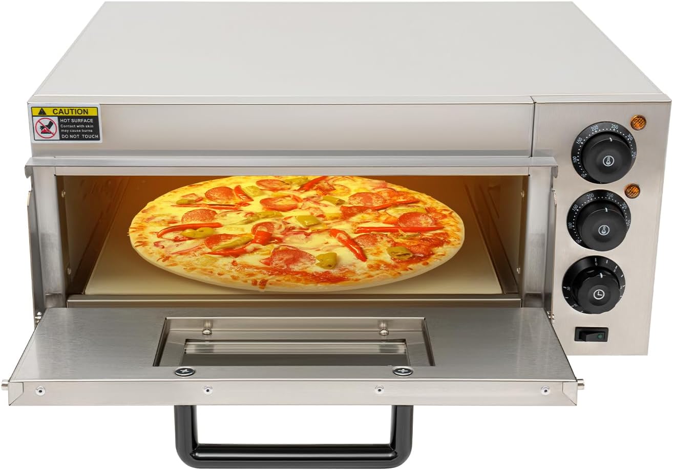 1800W Electric Pizza Oven, Commercial Pizza Oven Bake Pizzas, Portable Countertop Pizza Oven, Pizza Maker Machine for Commercial Home Indoor Use (Silver)
