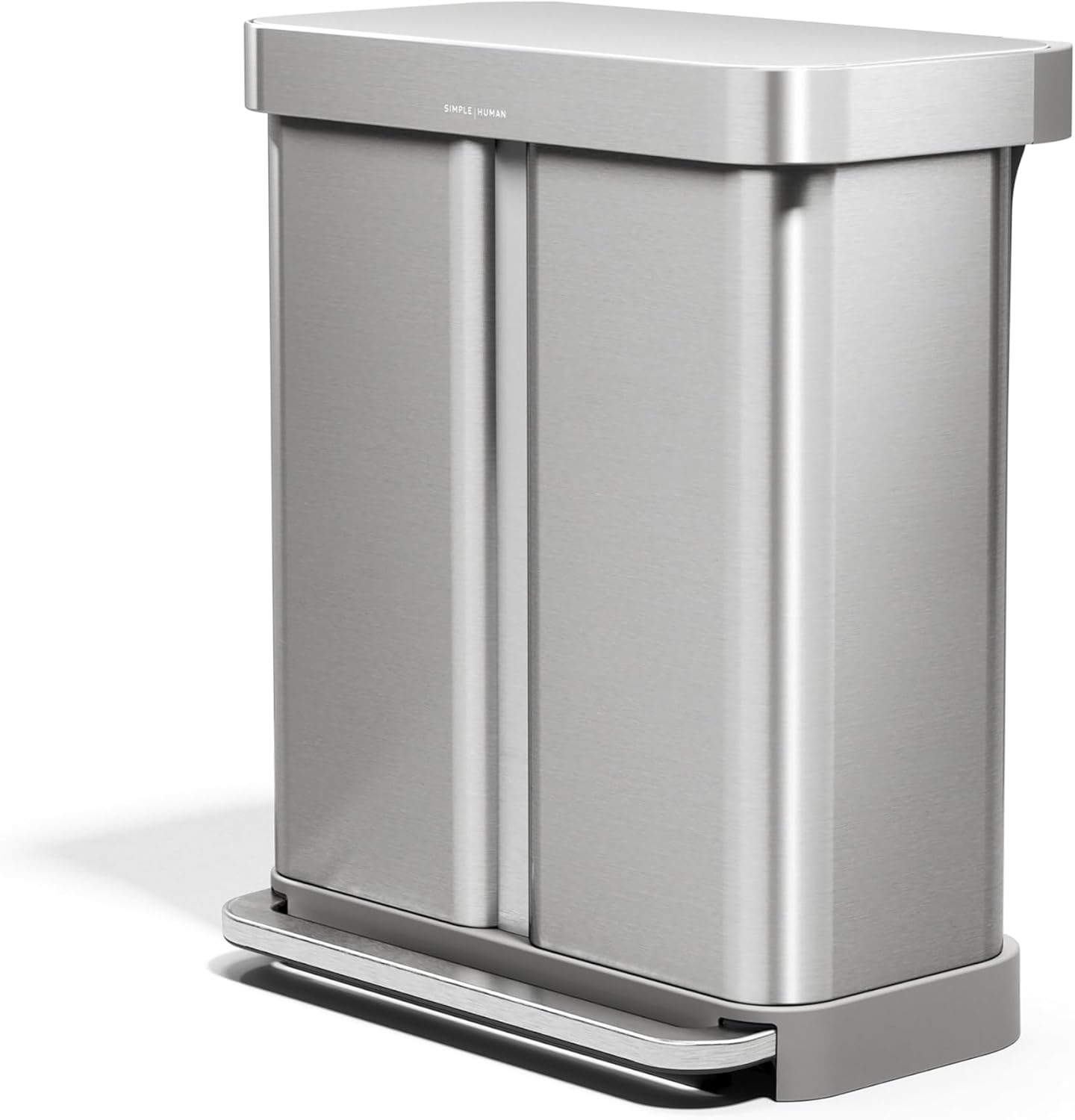 simplehuman 58 Liter \/ 15.3 Gallon Rectangular Hands-Free Dual Compartment Recycling Kitchen Step Trash Can with Soft-Close Lid, Brushed Stainless Steel