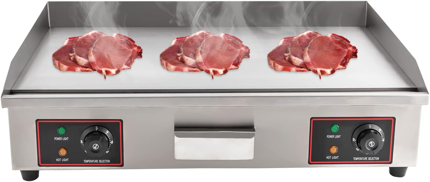 30" Commercial Electric Griddle, 110V 3000W Electric Stainless Steel Countertop Flat Top Griddle Electric Flat Top Grill Teppanyaki Grill with Adjustable Temperature Control 122-572℉ (No Plug)