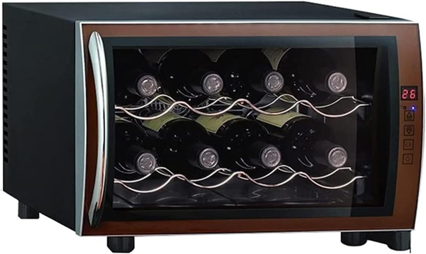 Small 8-Bottle Wine Thermostat, Freestanding And Built-In Wine Cellar, Stainless Steel Countertop Thermostat Refrigerator, Silent Operation, Split Storage for Beverages, Tea, Wine