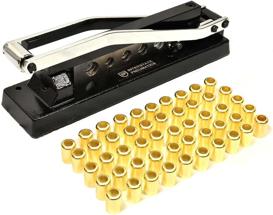 Interstate Pneumatics H8-KIT1 Heavy-Duty Bench Crimper (H8) with Ferrules (50PK) 0.718 Inch ID x 1 Inch & 0.656 Inch ID x 1 Inch