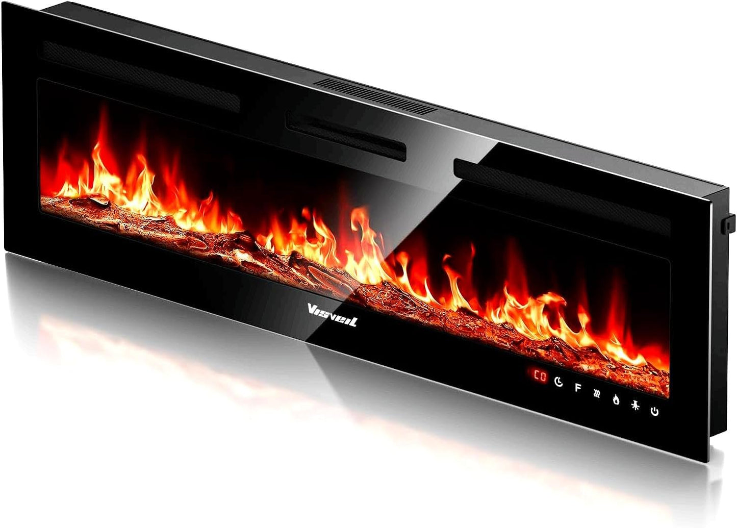 Electric Fireplace 60Inch,Wall Mounted Electric Fireplace Heater with Timer Inserts,TV Stand Touch Screen and Realistic Flame,Log Set,Crystal Flames 750 to 1500W,Remote for Living Room