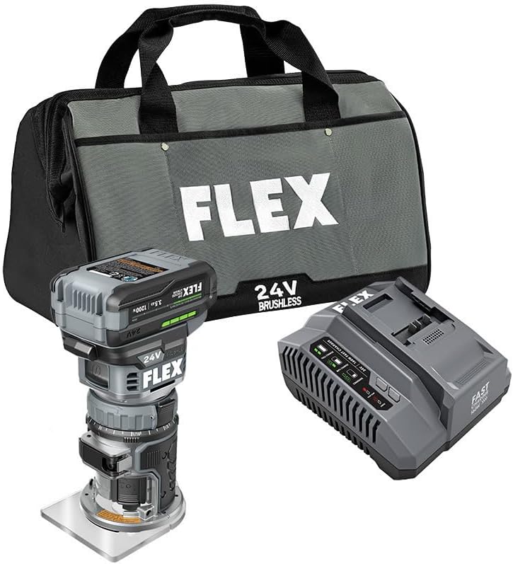 FLEX 24V Brushless Cordless 1.5 HP Trim Router Kit with 3.5Ah Stacked Lithium Battery and 160W Fast Charger - FX4221-1F