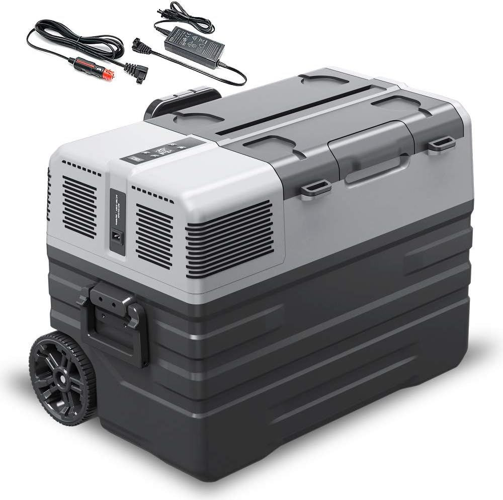 Portable Cooler Freezer\/Refrigerator AC\/DC Compressor Electric Cooler Trolley Wheels for Driving, Camping, Travel, Fishing, Outdoor and Home Use (42 Liter)