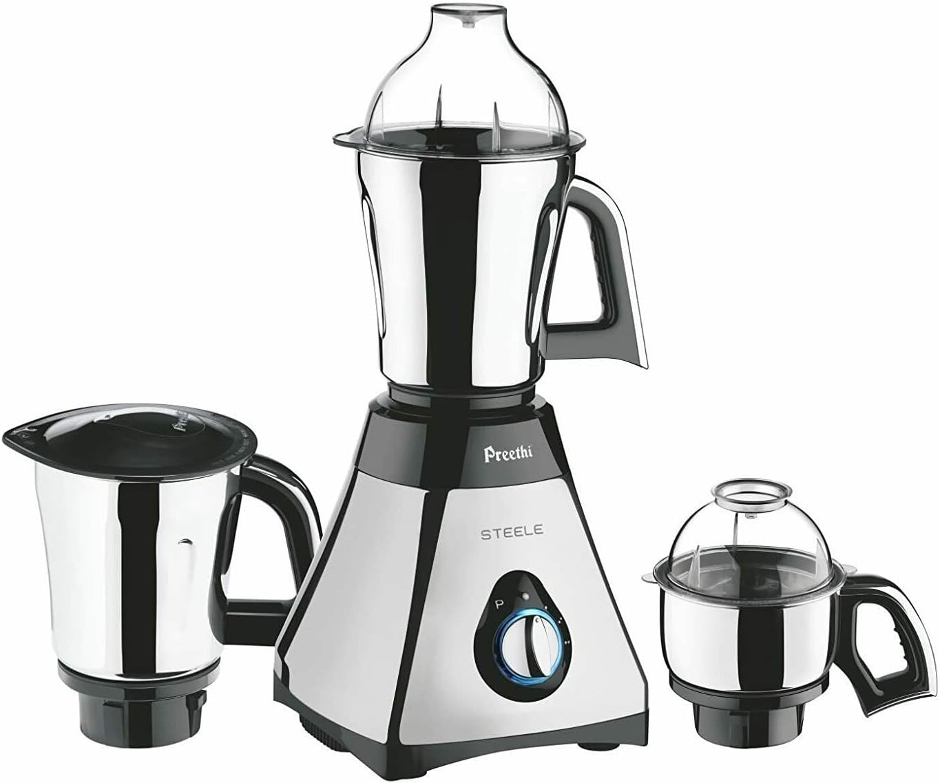 Preethi Steele 3-Jar Mixer Grinder, 550-Watt, Silver
