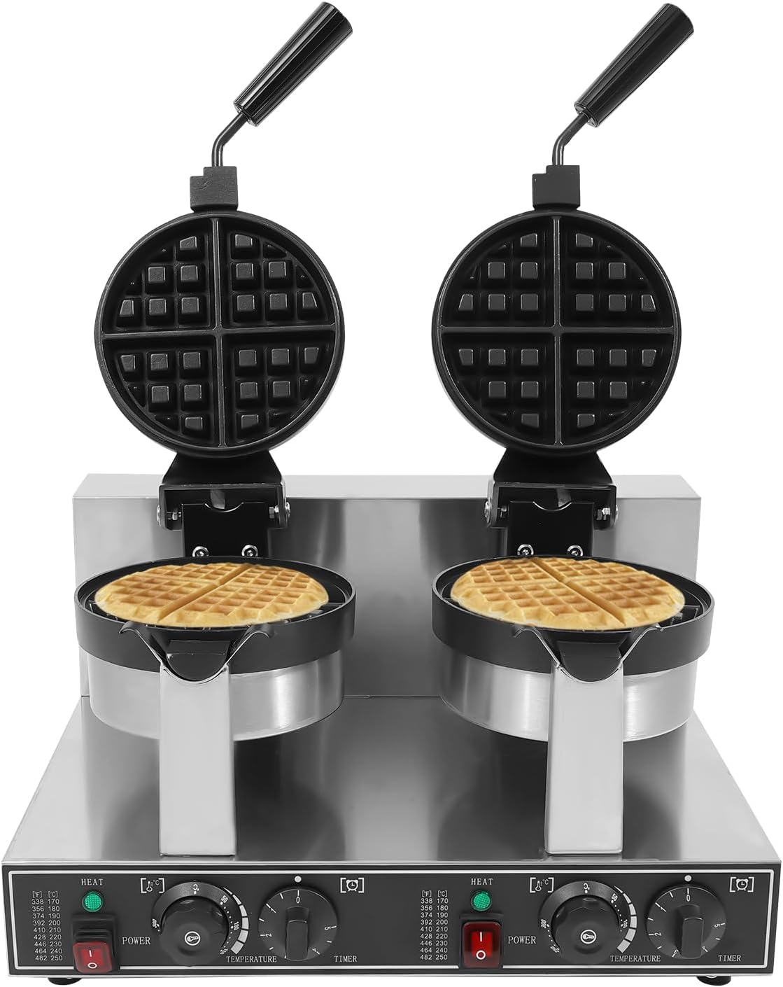 Commercial Waffle Maker, Double Heads Waffle Maker Machine, 110V 2400W Professional Waffle Iron Non-stick Round Wa-ffle Maker, for Home, Restaurant