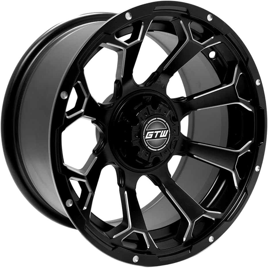 GTW Raven 15 Inch Aluminum Golf Cart Wheel 15x7 | Off-Road Wheel with Exclusive Y-Spoke Design | Matte Black\/Ball Mill | 4 Bolt Pattern | 3:4 Offset | Universal