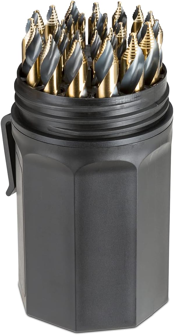 K Tool International XD3106 Cobalt Tungsten Metal Drill Bit Set for Garages, Repair Shops, and DIY, Sizes 1/16" to 1/2", Fluted Speedy Multi-Tip Design, Carrying Case, Made in The USA, 29 Piece