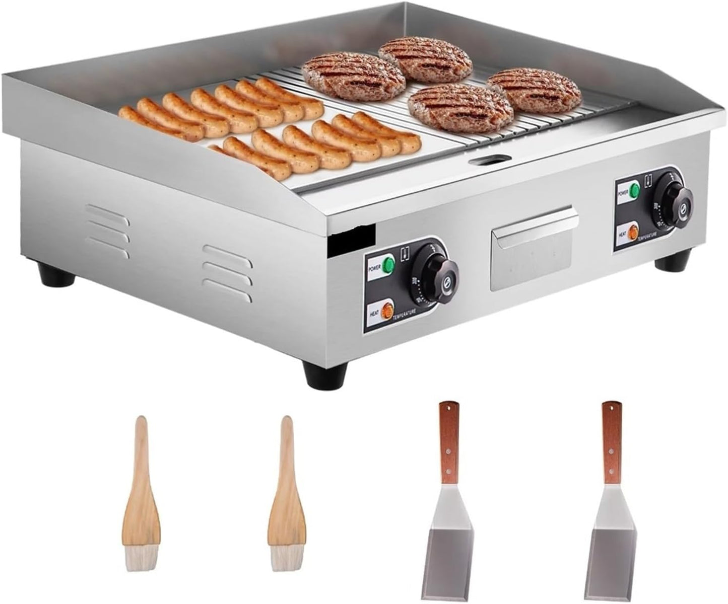 Electric Griddle Grill,Stainless Steel Flat Top Grill,Teppanyaki Grill With Adjustable Temperature Control 122°F-572°F