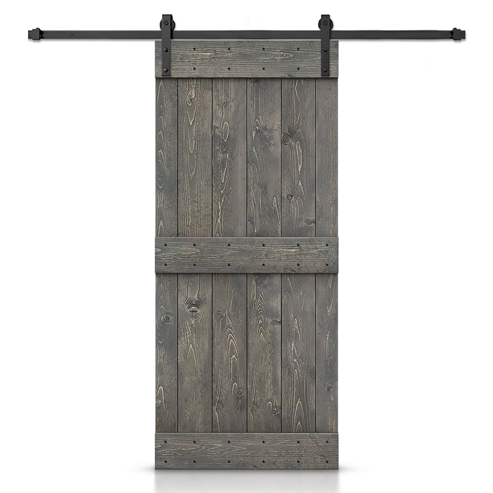 CALHOME 36-in x 84-in Gray Mid-Bar Pine Wood Solid core Single Barn Door (Hardware Included)