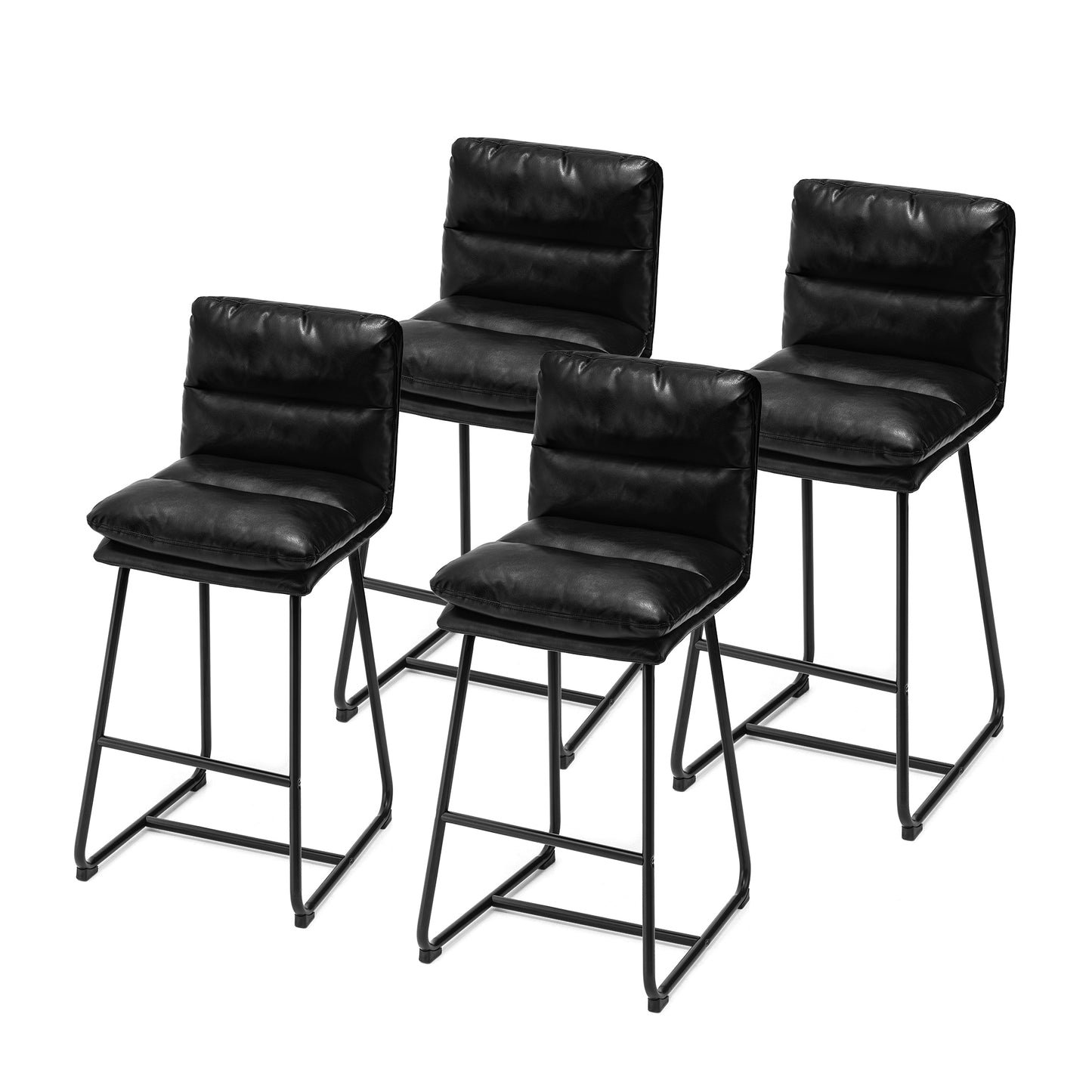 Glitzhome Black 30.75-in H Bar height Upholstered Metal Bar Stool 4 -Pack