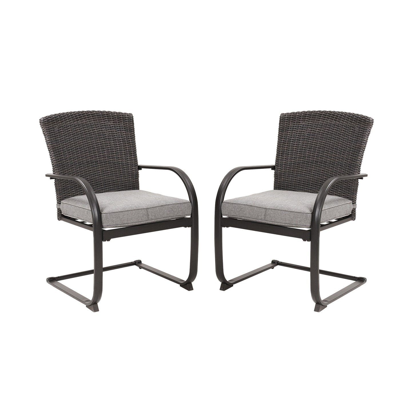 Clihome Patio Bistro Set 2-Piece Patio Chair with Gray Cushions Set of 2 Rattan Iron Iron Frame Stationary Dining Chair with Gray Cushioned Seat