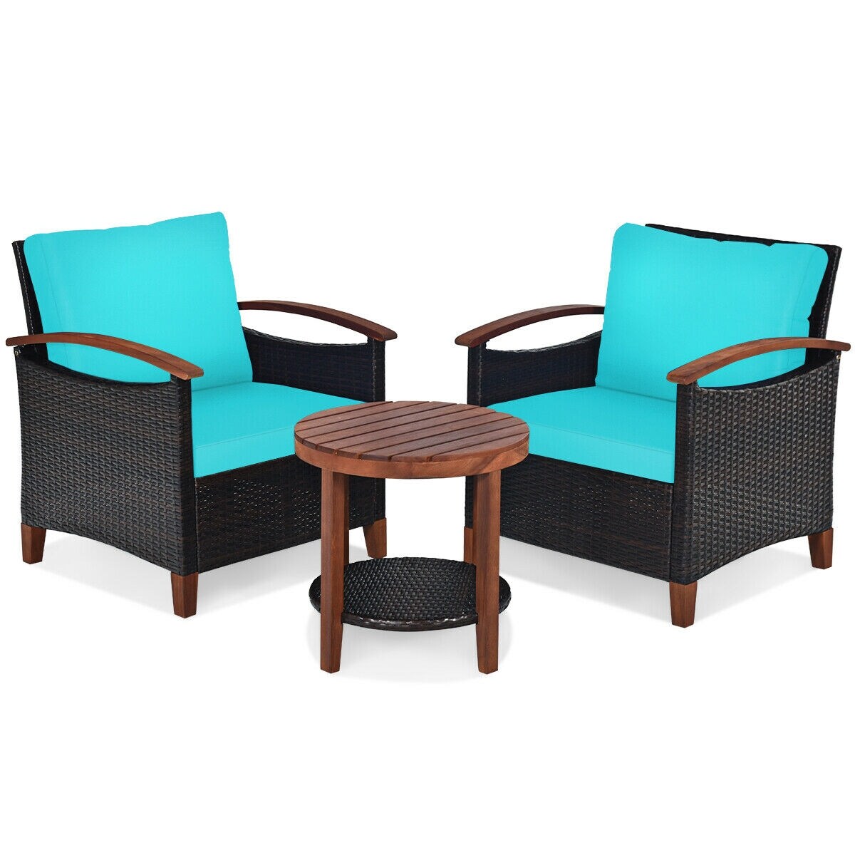 Forclover 3-Piece Rattan Patio Conversation Set with Green Cushions