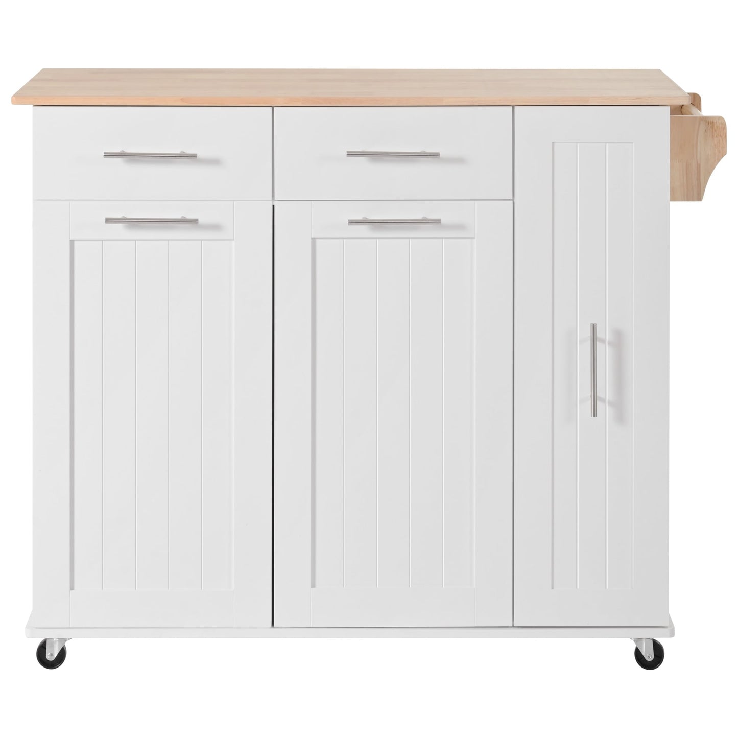 Kahomvis White MDF Base with Wood Wood Top Rolling Kitchen Island ( 17.7-in x 43.3-in x 37-in )