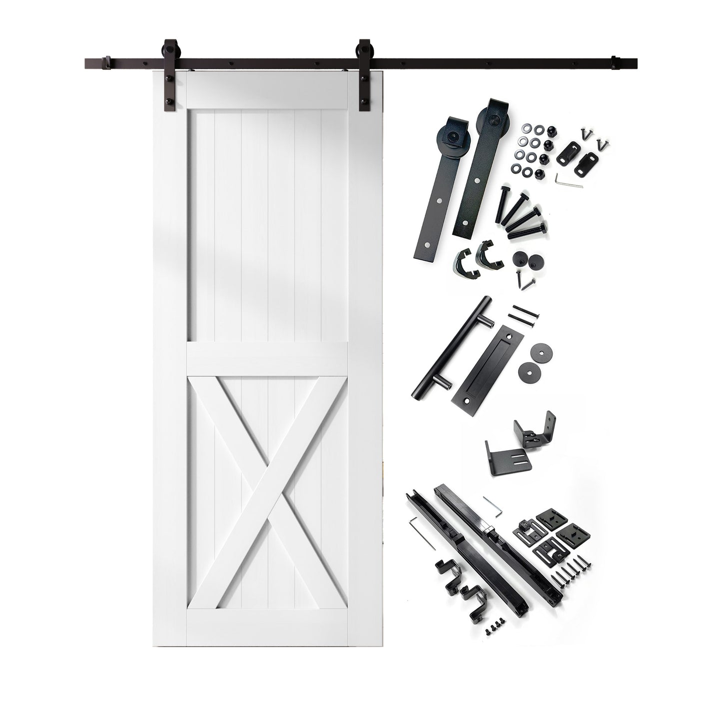 HOMACER 32-in x 84-in White Prefinished X-frame Pine Wood Solid core Single Barn Door (Hardware Included)