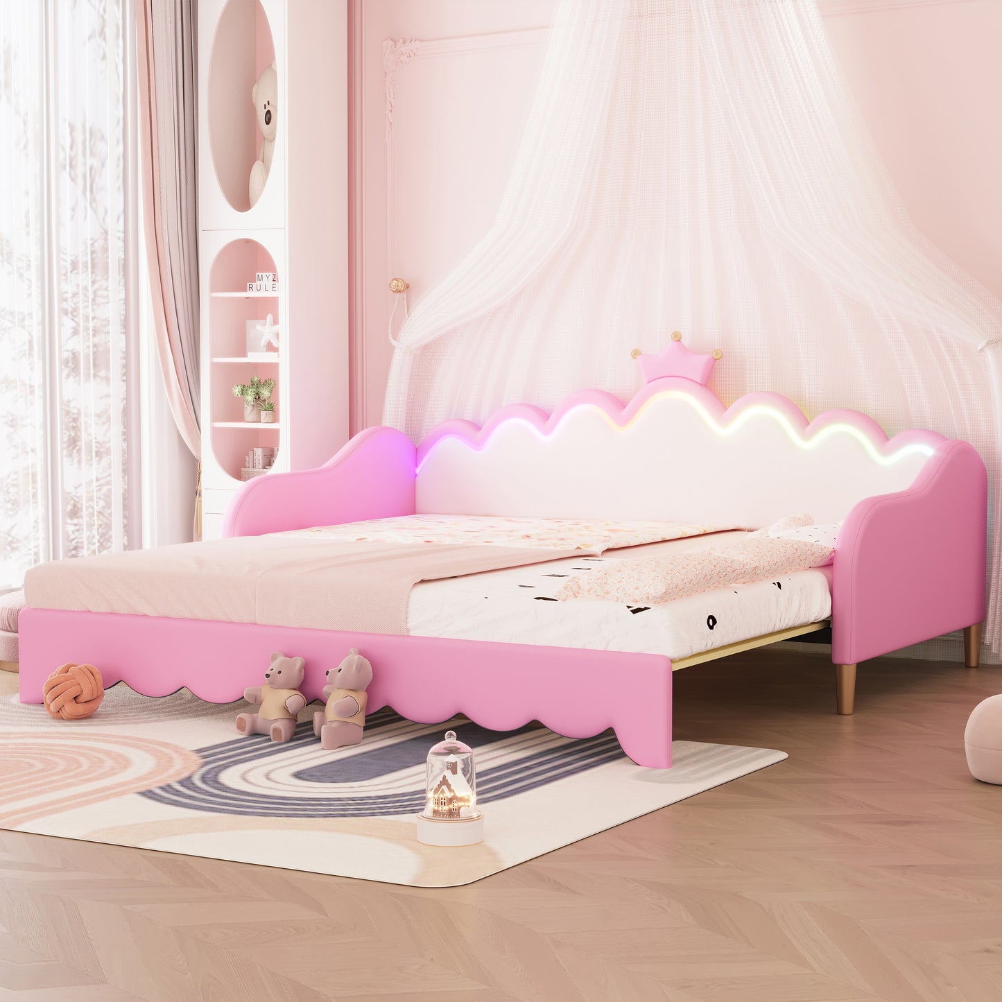 ModernLuxe Twin pink Wood Platform Bed with Headboard