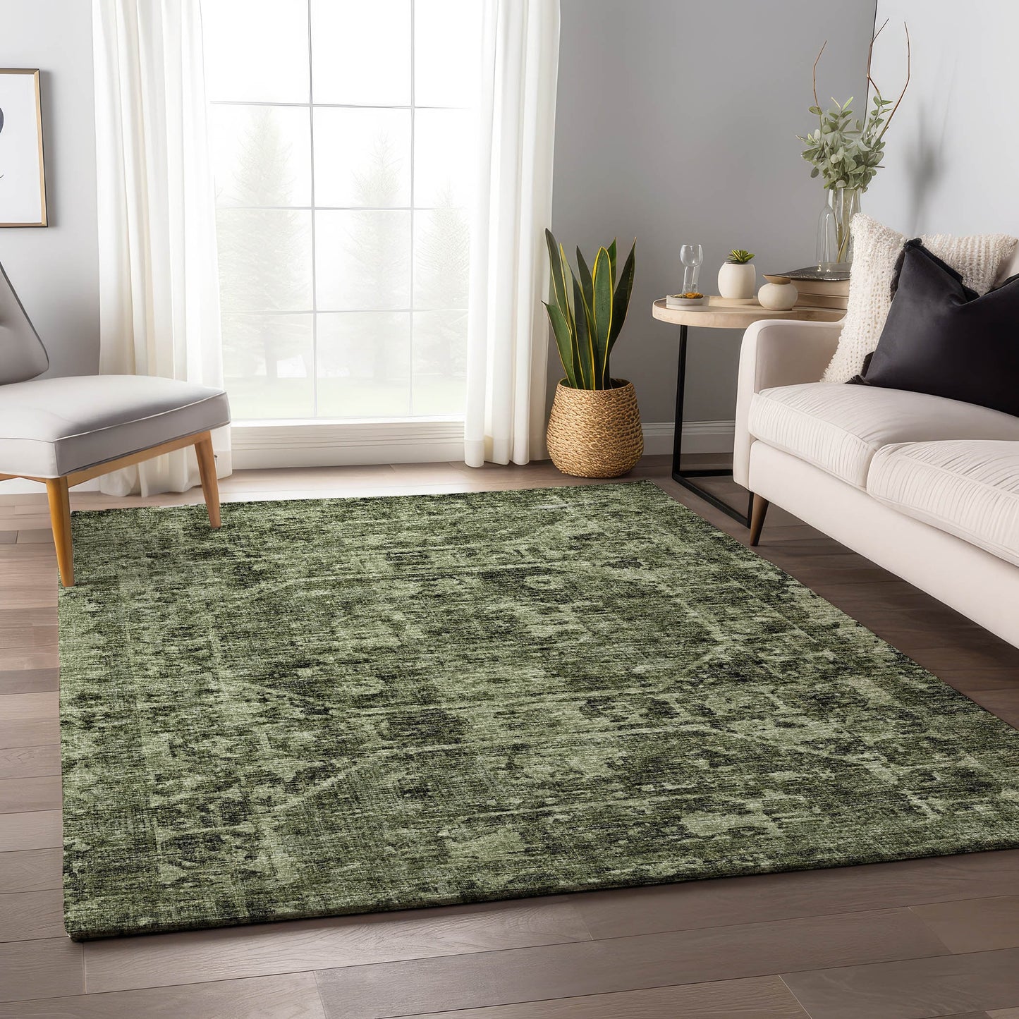 Addison Rugs Mayfield AMF41OL 9 x 12 (ft) Loomed Olive Rectangular Indoor Abstract Machine washable Pet Friendly Area rug