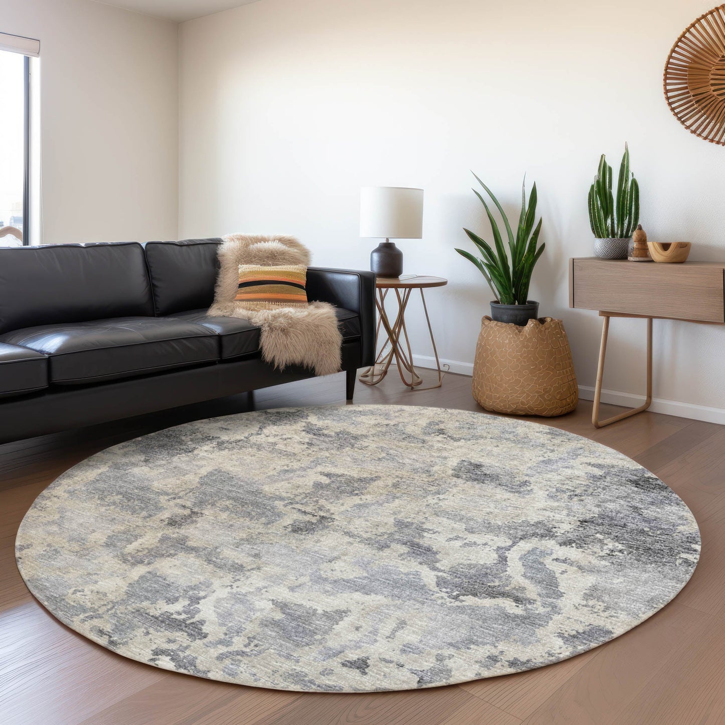 Addison Rugs Mayfield AMF67GY 8 x 8 (ft) Loomed Gray Round Indoor Abstract Machine washable Pet Friendly Area rug
