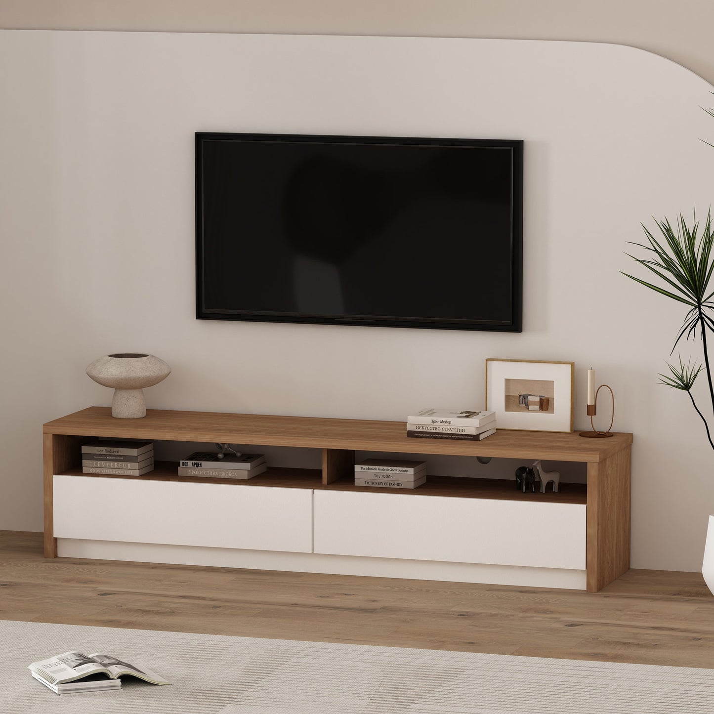 Manhattan Comfort Modern/Contemporary Maple and Off White TV stand ( Accommodates TVs up to 55-in )