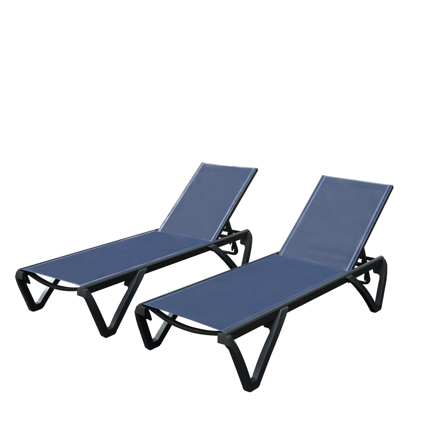 BABOOM Outdoor Chair Set of 2 Stackable Black Aluminum Frame Stationary Chaise Lounge Chair with Blue Texitilene fabric Sling Seat