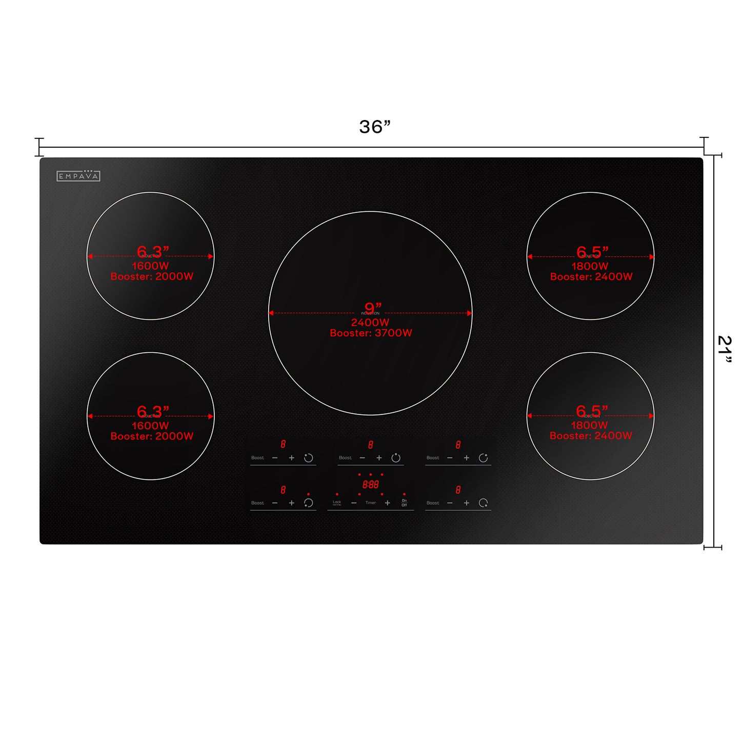 Empava 36-in 5 burners Black Induction Cooktop