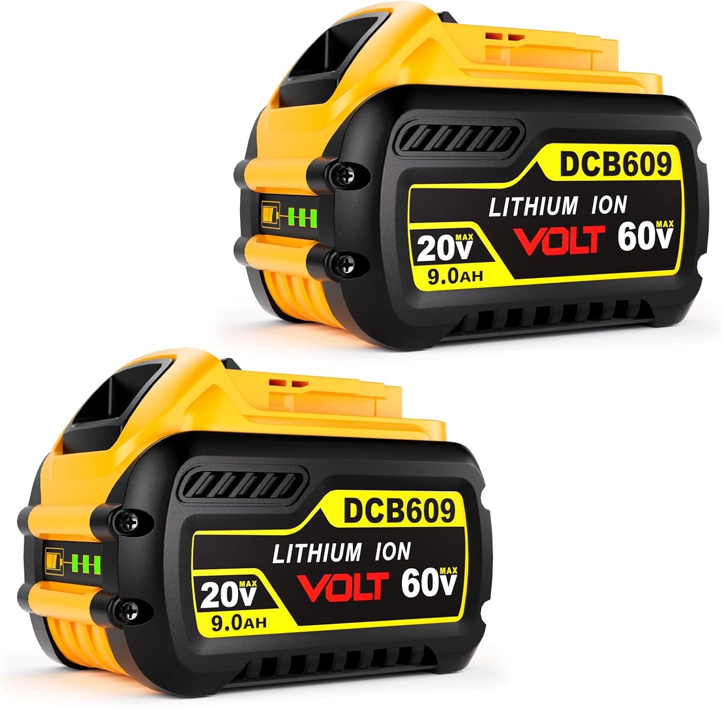 Bayhon 2 Pack 9000mAh High Capacity 20V\/60V MAX Battery Lithium-ion Replacement Compatible with Dewalt 20V\/60V Battery DCB606, DCB609, DCB612 Cordless Power Tools