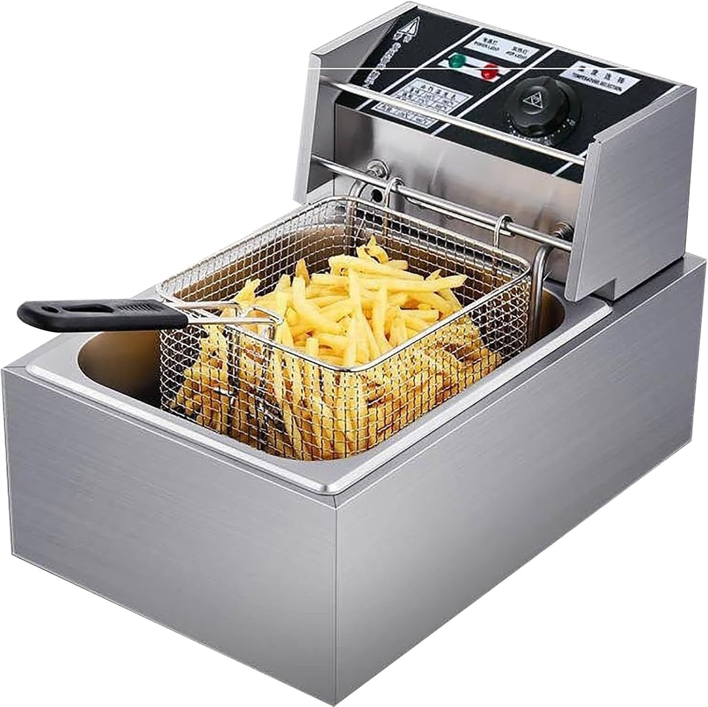 Electric Countertop Fryer for Commercial and Home, Electric Deep Fryer with Basket and Lid for Home Kitchen and Restaurant Capacity 10L/10.5QT Stainless Steel Single Tank Fryer 3200W