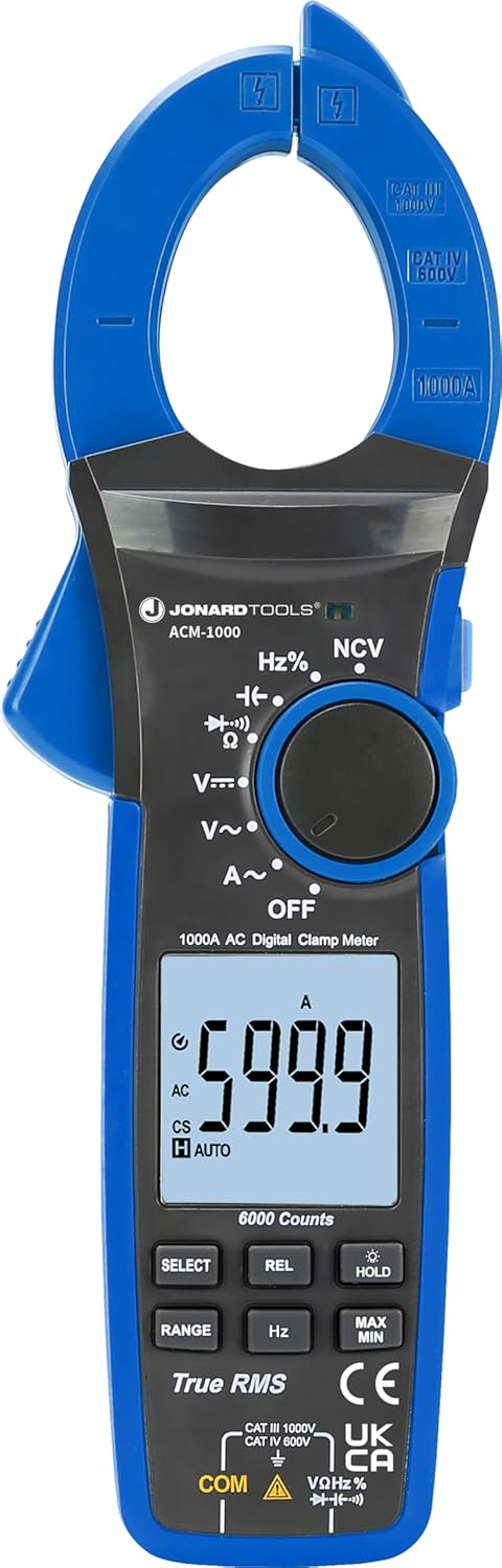 Jonard Tools ACM-1000 Digital Clamp Meter, 1000V\/1000A TRMS Multimeter with 45mm Clamp, Non-Contact Voltage Tester, Measures AC\/DC Voltage, Current, Continuity, Frequency, Capacitance