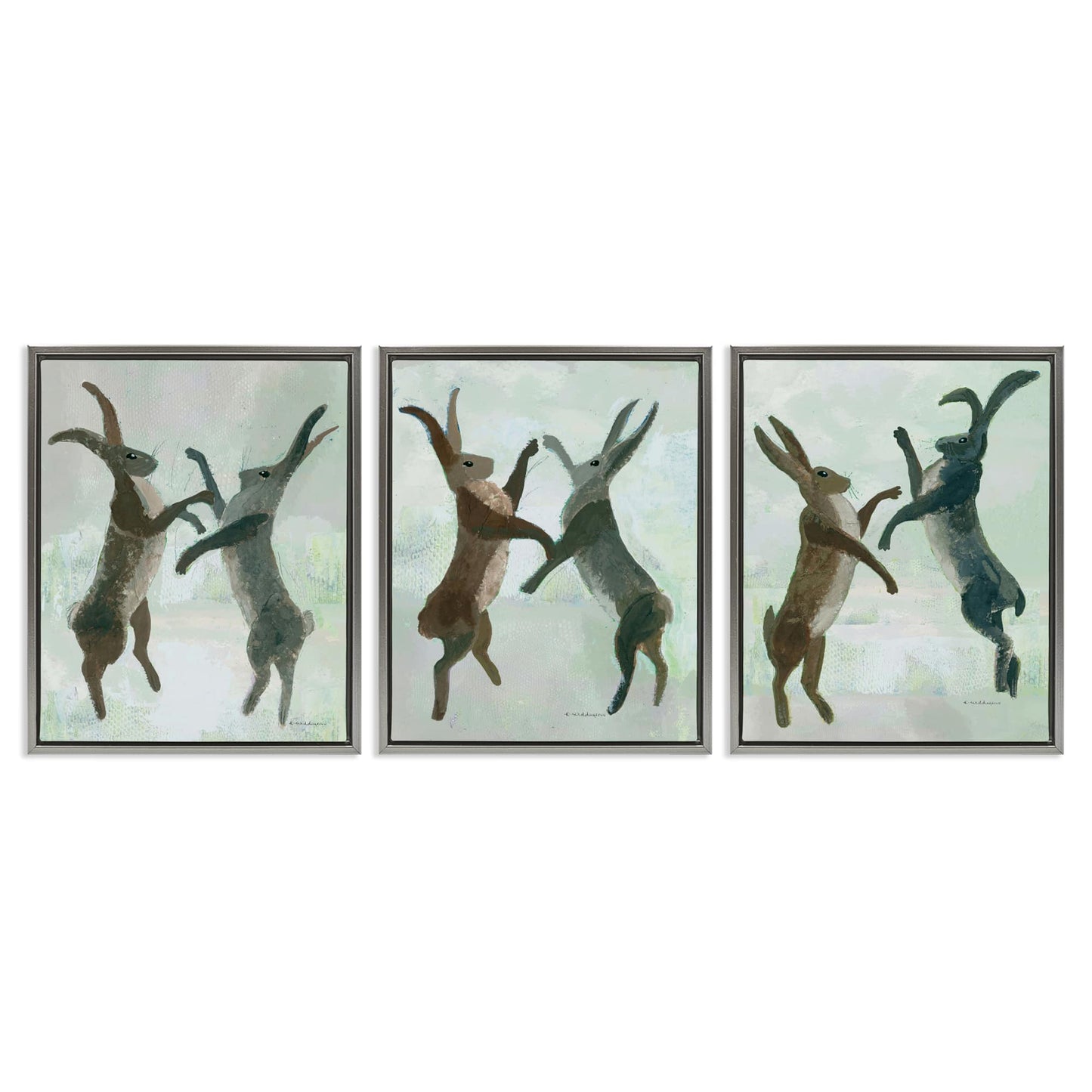 Stupell Industries Battling Hares in Neutral Tones 3pc Floating Frame Set Design by Kay Widdowson