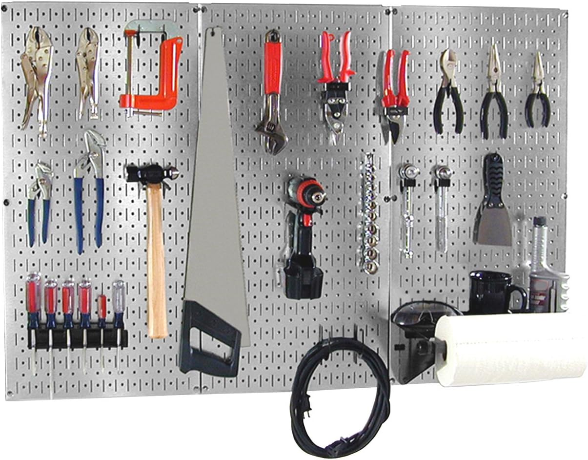 Wall Control 30BAS300GVB 4-Feet Metal Pegboard Basic Tool Organizer Kit with Galvanized Toolboard and Black Accessories, Metallic